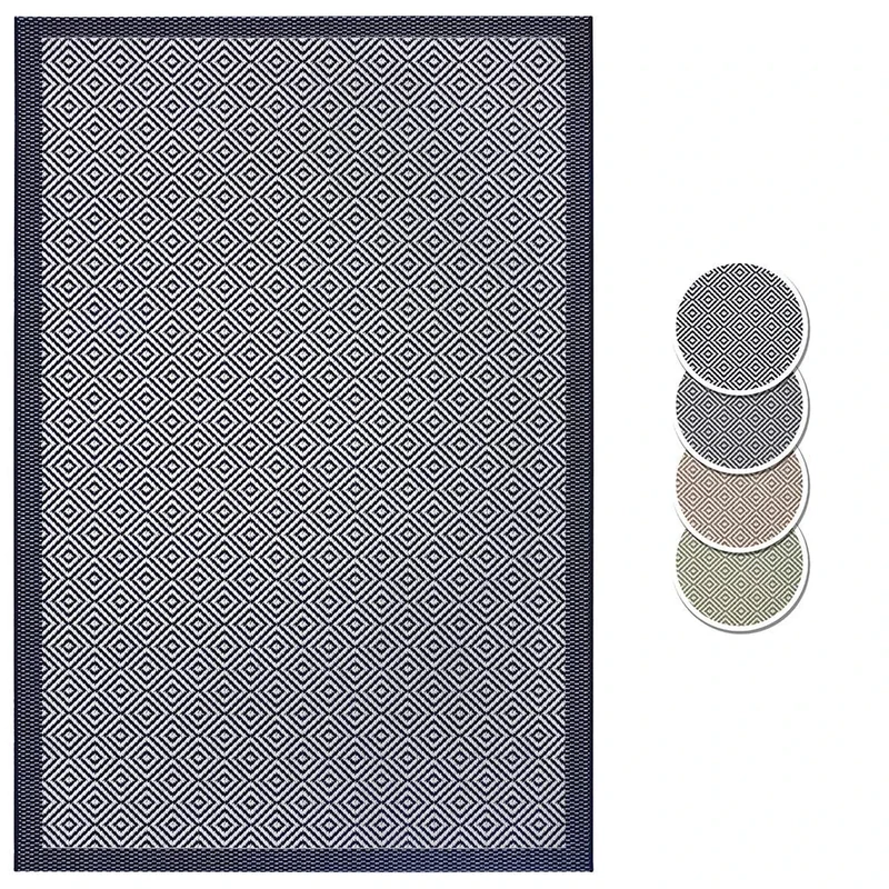 HANSE Home Jakarta Flat Woven Indoor and Outdoor Rug, Weatherproof, Modern Geometric Diamond Pattern Design for Living Room, Bedroom, Balcony, Patio, Garden - Blue/Cream, 160 x 230 cm