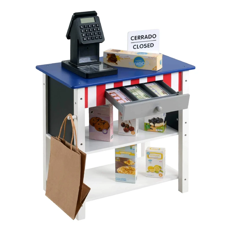WOOMAX - Supermarket Toy Wood with Accessories (Shop Counter Toy Light, Sounds, Cash Register) (85385)