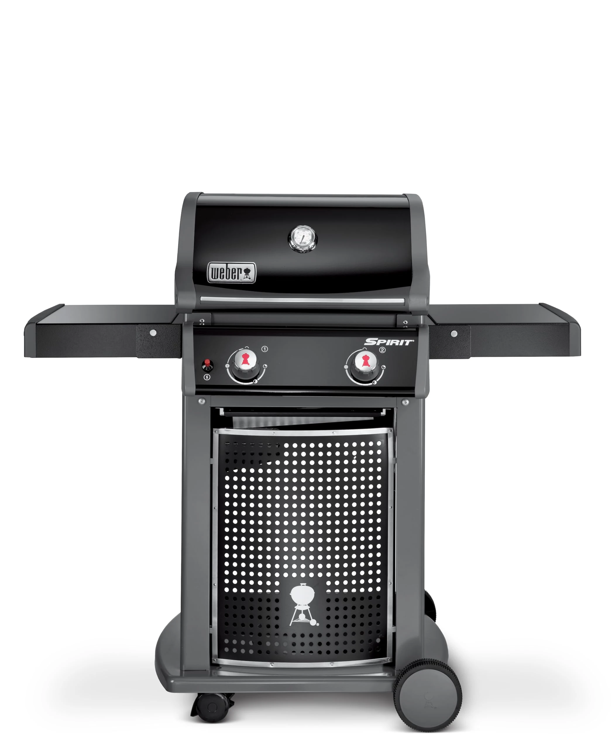 Weber Spirit E-210 Classic Gas Grill, 2 Burners, 52 x 45cm Grill Area, Warming Rack, Lid Thermometer, 2 Foldable Side Tables, 4 Wheels - Black (46010074)