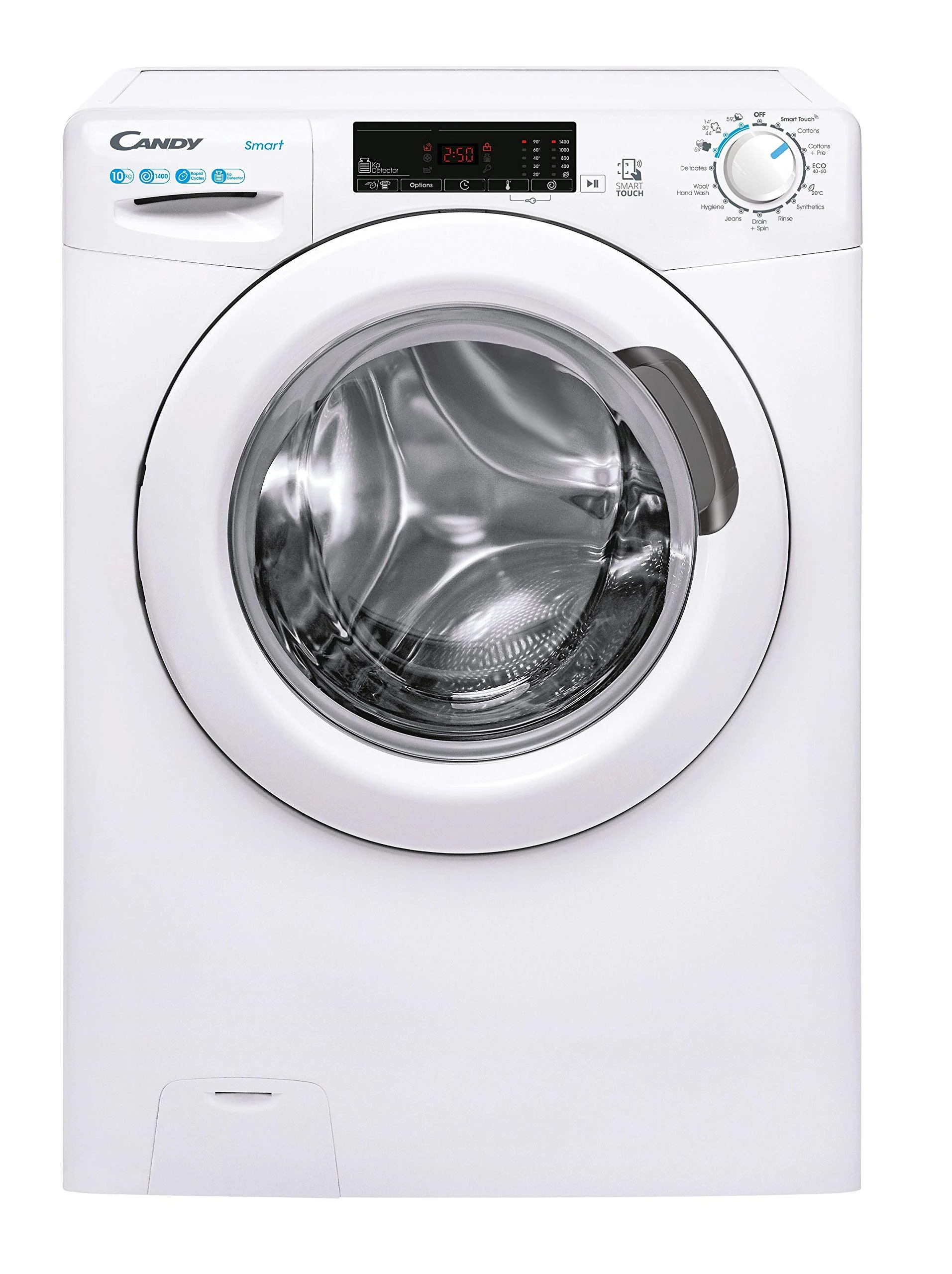 Candy Smart Pro CS1410TE Free Standing Washing Machine, 10 kg Load, 1400 rpm, Android App Enabled, 16 Programmes, White