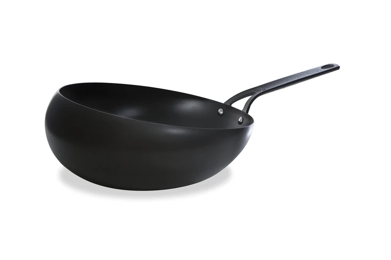 BK Black Steel Pre-Seasoned 30 cm Carbon Steel Wok Stir-Fry Skillet, Suitable for Induction, Oven & Broiler Safe up to 350C, Durable and Professional, Black - Image 1
