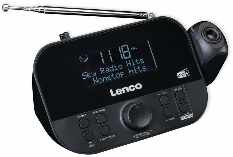 Lenco CR-615 DAB+ Projection Alarm Clock - Digital Clock Radio with DAB+ and PLL FM - 30 Station Memory - Two Alarm Times - 180 Degree Projector - 3.5 mm Connection - Black