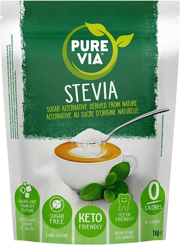 Pure Via Stevia Sugar Alternative 1kg - Gluten Free, Vegetarian and Vegan Friendly Natural Sweetener - 1 Pack
