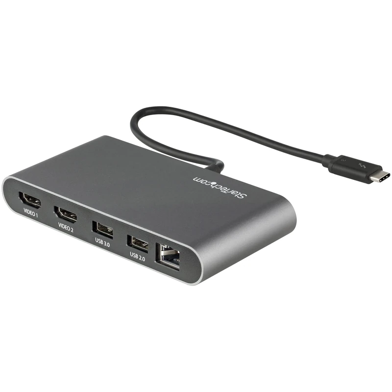StarTech.com Thunderbolt 3 Mini Dock - Portable Dual Monitor Docking Station w/HDMI 4K 60Hz, 2x USB-A Hub (3.0/2.0), GbE - 11in/28cm Cable - TB3 Multiport Adapter - Mac/Windows (TB3DKMHDL)