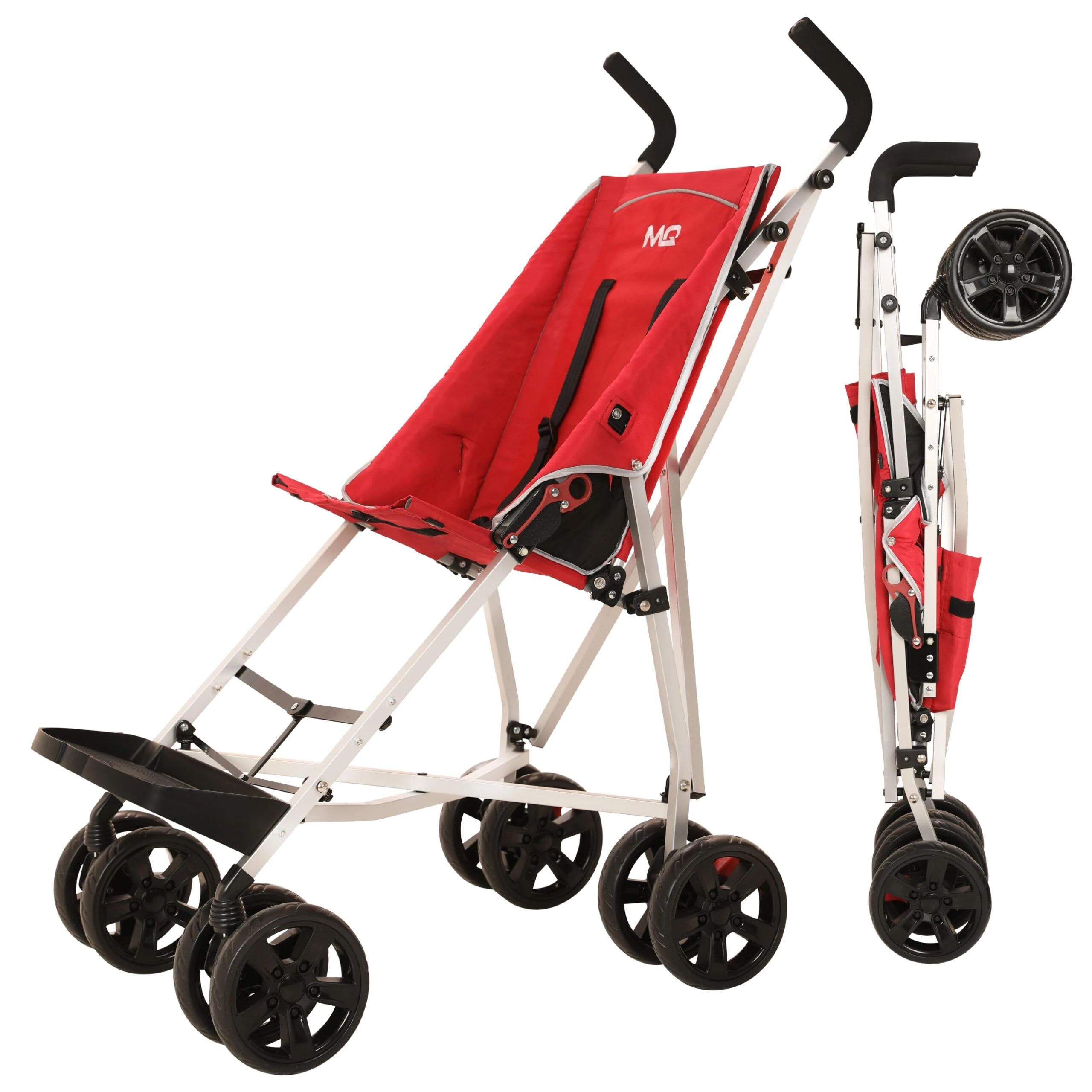 MobiQuip XL Disability Pushchair, Red - Special Needs Stroller for Older Children up to 50kg - Lightweight Folding Aluminium Frame - Adjustable Footplate & 5-Point Harness - Smooth & Portable