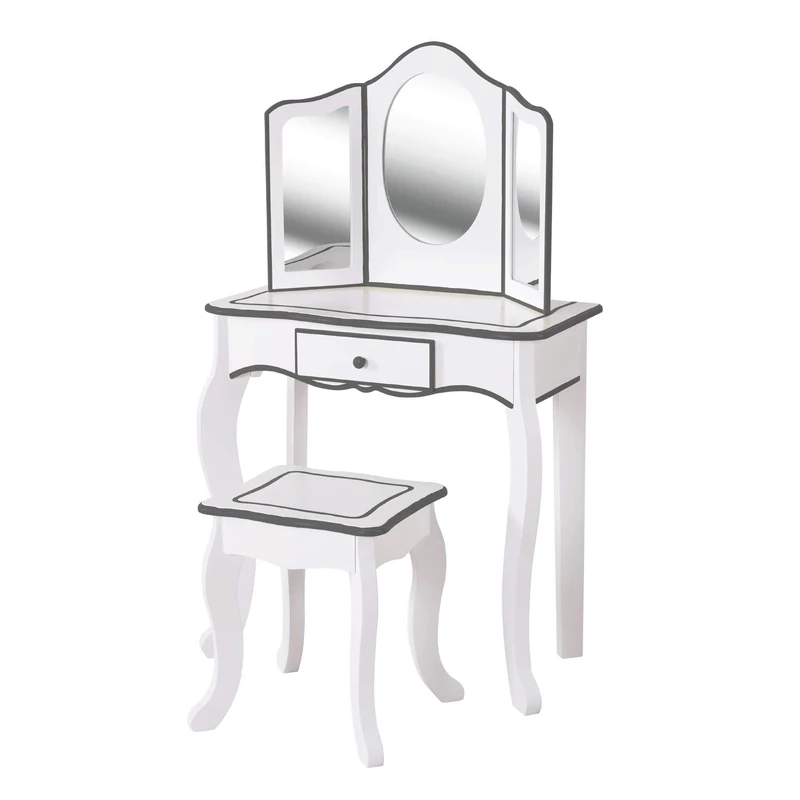 WOOMAX Girl's Modern Wood Dressing Table with Stool, Grey, 63 x 29 x 100 cm