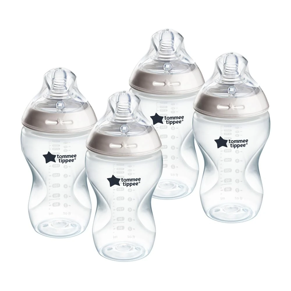 Tommee Tippee Natural Start Baby Bottles for 3m+, Pack of 4 340ml Baby Bottles, with Medium Flow Breast-Like Teat for a Natural Latch, Self-Sterilising and BPA Free, Baby Feeding Essentials