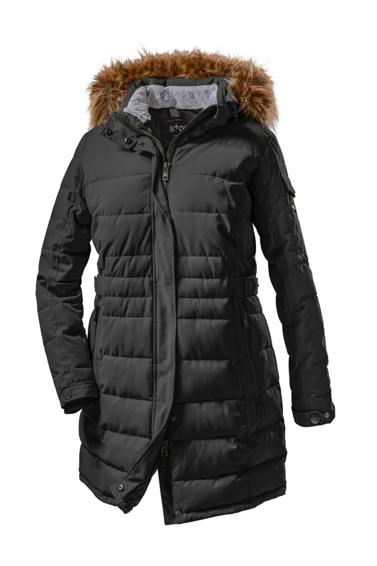 STOY Women's Wmn Quilted Prk A Parka in Down Look with Zip-off Hood, womens, 36017-000, black, 48 (EU)