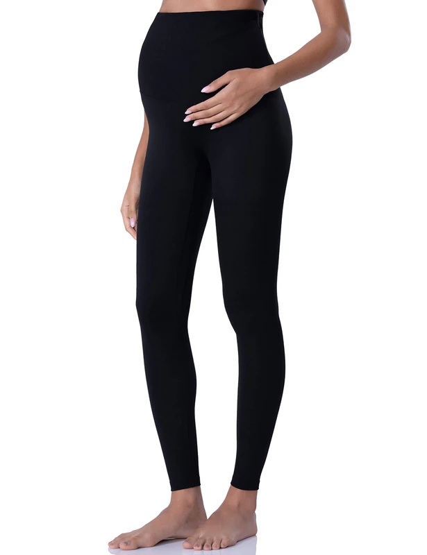 POSHDIVAH Women's Maternity Leggings Over The Belly Pregnancy Yoga Pants Active Wear Workout Leggings, Black, S