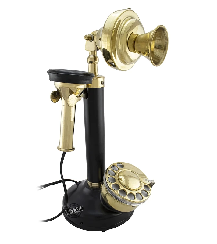 Candlestick Desk Telephone Antique USA Brass Vintage Black Rotary Dial Tabletop Phone Collectible Home Décor Gift For Fathers Day.