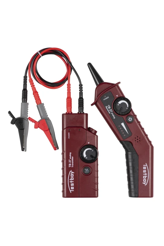 Testboy 27 analogue cable finder set, cable finder (with LED display, adjustable transmission and reception level), red