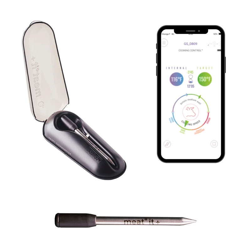 MASTRAD Meat°it + - 100% Wireless Cooking Probe - Connected Meat Thermometer - Oven, Barbecue, Stove - Temperature Control - Long Range - Bluetooth - Black