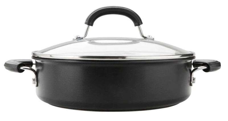Circulon Total Non Stick Saute Pan with Lid 28cm - Induction Suitable Deep Saute Pan with Toughened Glass Lid, Durable Oven & Dishwasher Safe Cookware, Black