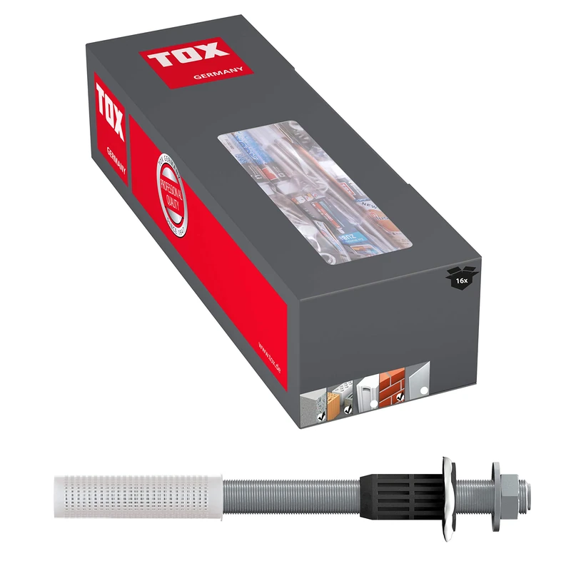 TOX 084100122 Heavy-Duty Mounting System Thermo Proof M12 x 400 mm Pack of 16, 16x M12x400 mm