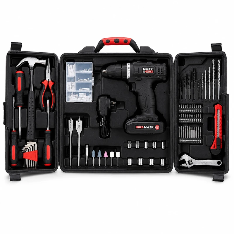 MYLEK 18V Cordless Drill Tool Set Driver DIY Electric Screwdriver Combi Drill Kit, 1500mAh Li-Ion Battery- Variable Speed, LED Light, Lightweight Design - 130-Piece Tool Accessory and Carry Case