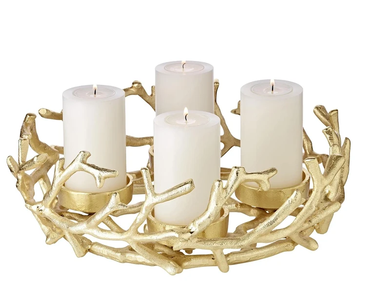 EDZARD Advent wreath Porus, antler design, nickel-plated Aluminium, gold coloured, diameter 30 cm, for candle diameter 6 cm