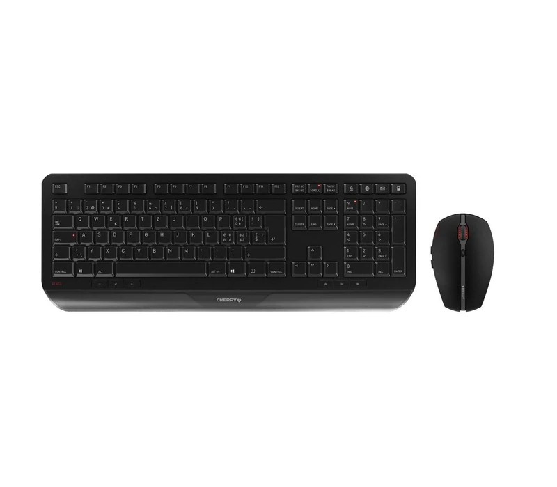 CHERRY GENTIX DESKTOP, Wireless Keyboard & Mouse Set, German Layout (QWERTZ), 2.4 GHz Wireless, Integrated Palm Rest, Symmetrical Design, Black