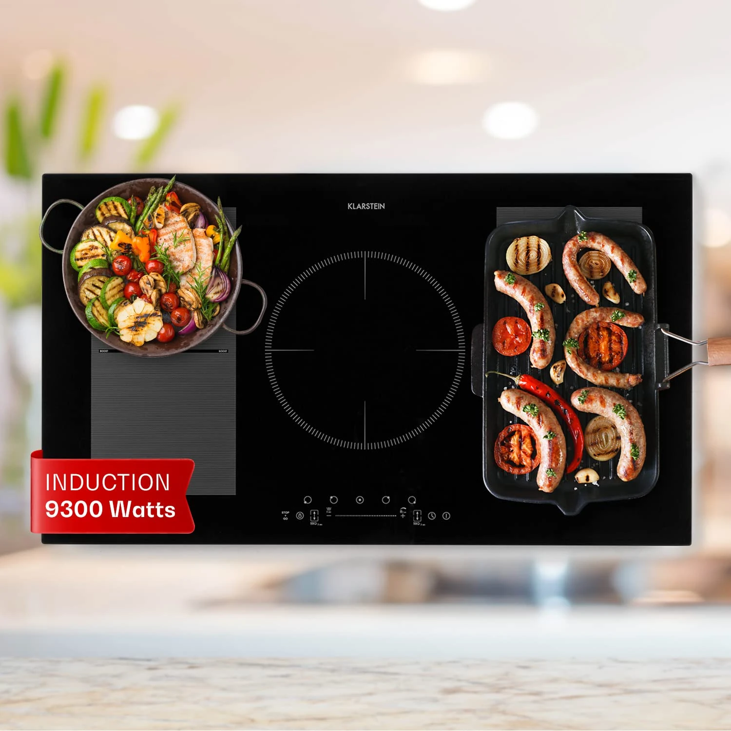 Klarstein Induction Hob, 9300W Electric Hobs Induction Cooker, 5 Ring Electric Pan Hob, Built-In Table Top Cookers w/ 5 Hobs, Touch Control, Inductions Heater Cooktops, Hot Plates for Cooking