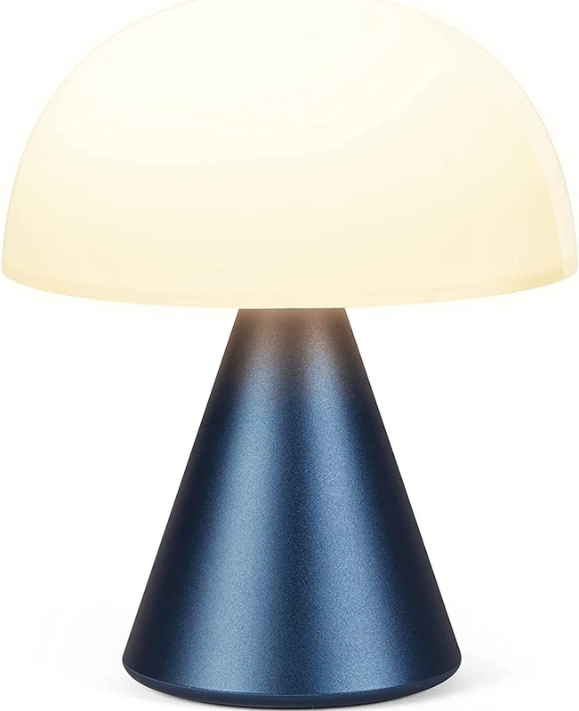 Lexon Mina M Mushroom Lamp - Portable Bedside Light for Bedrooms, Kids & Nursery - 9 LED Color Rechargeable Table Lamp with 24h Light & Dimmer, Medium - Dark Blue