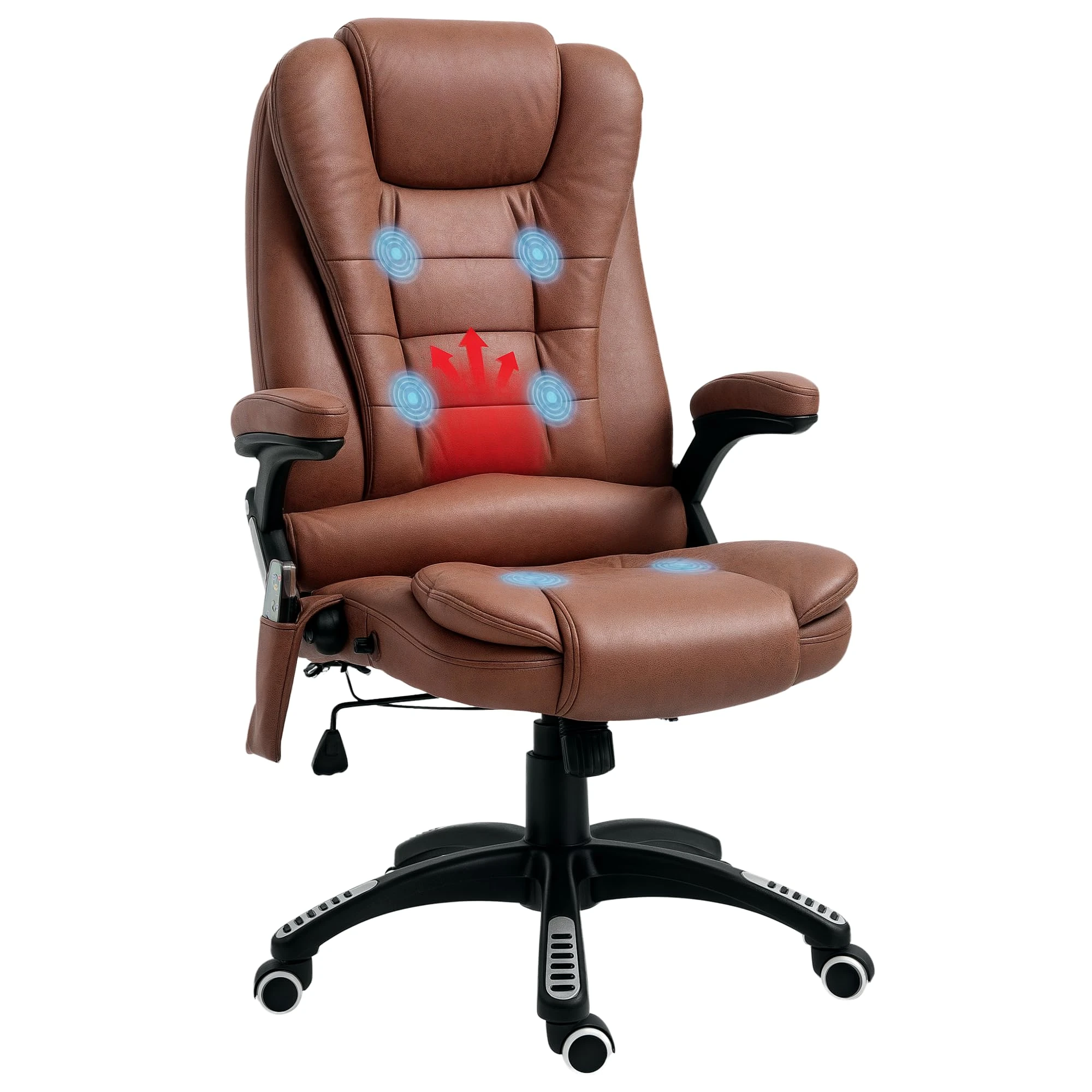 Vinsetto Office Chair, Ergonomic Desk Chair with 6-Point Massage and Back Heated, Microfiber Cloth Computer Gaming Chair with Arms, Lumbar Support, Brown