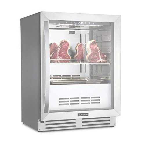 Klarstein Steakhouse Pro - Steak AGER, Steak Maturing Cabinet, Freestanding/Built-in, 1 Zone, Volume: 98 litres, Cooling Temp: 1-25 ° C, Humidity: 60-85%, White LED Interior Lighting, Pale Silver