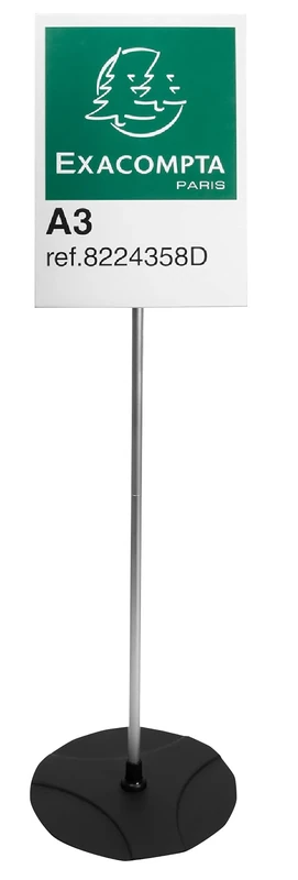 Exacompta - Ref 8224358D - Free Standing Display Stand with A3 Portrait Sign - 330 x 330 x 1000mm in Size, Made from PMMA (Acrylic) Material - Black/Clear