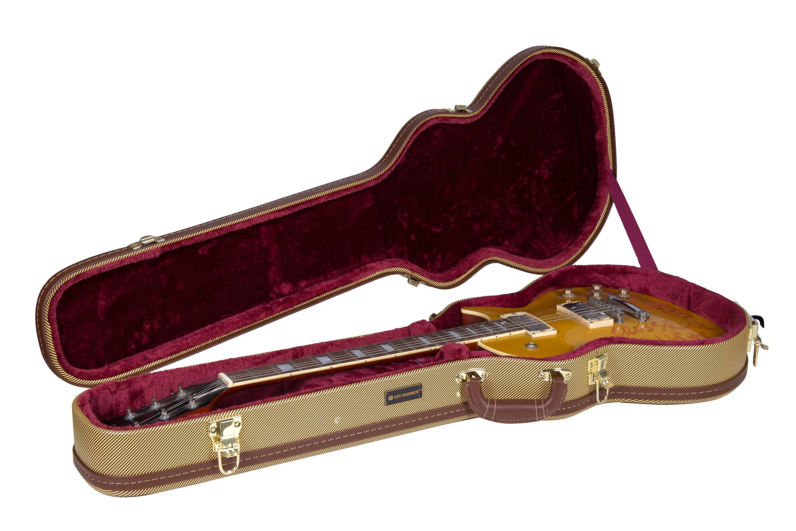 Crossrock Wooden Les Paul Guitar Case | Vinyl Tweed Exterior, Plush Interior, Lock – Classic 5-Ply Hardshell -Tweed (CRW620LTW)