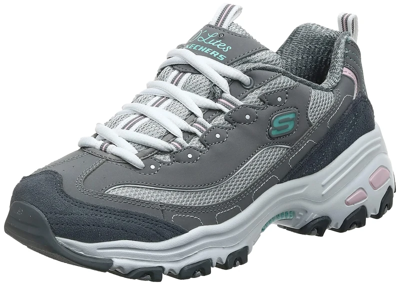 Skechers Women's D'Lites Sneaker, GYLP=Gray Light Pink, 6.5