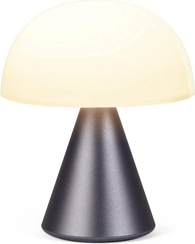 Lexon Mina M Mushroom Lamp - Portable Bedside Light for Bedrooms, Kids & Nursery - 9 LED Color Rechargeable Table Lamp with 24h Light & Dimmer, Medium - Gun Metal - Image 1