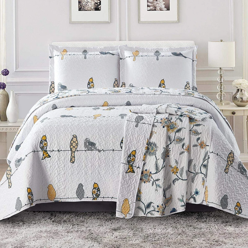 Royal Hotel Ayat Birds Oversized Coverlet Set Queen Size – Luxury Queen Quilt Bedspread, All Season Soft Filled Quilts, Breathable Bed Spread Lightweight Comforter, 3 Piece Bedding Set