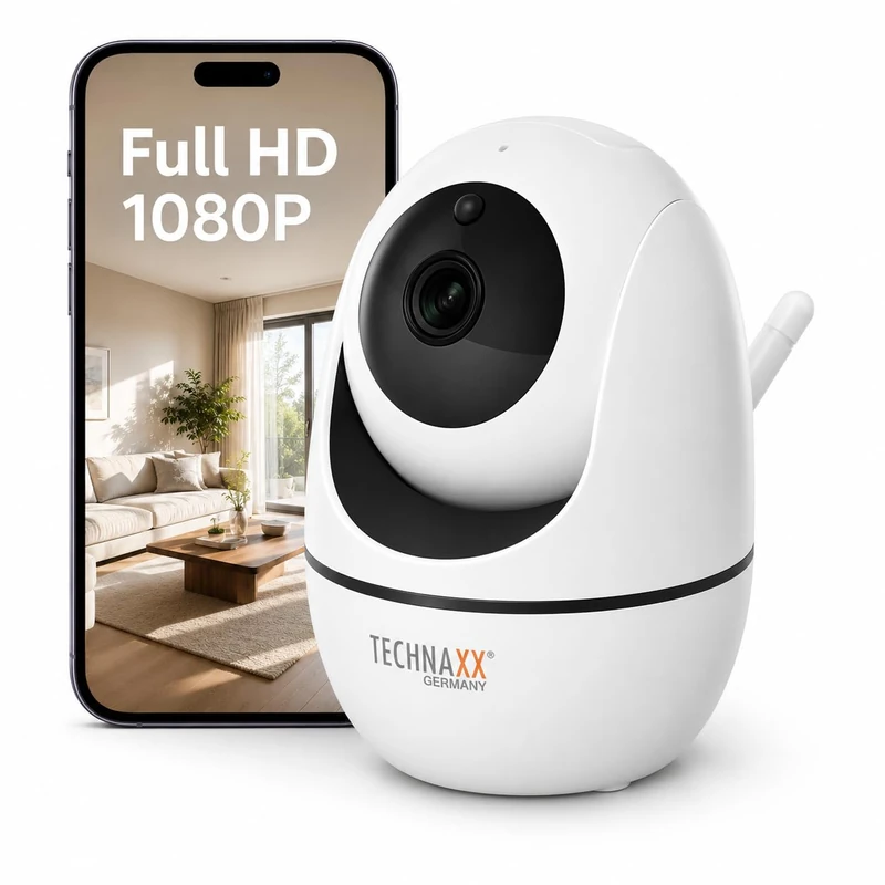 Technaxx Indoor WiFi Security Camera Full HD 1080P, PTZ IP Camera with 355° Pan & 130° Tilt, Motion Detection & Tracking, Night Vision, 2-Way Audio, App Control, MicroSD up to 128GB – TX-146 - Image 1
