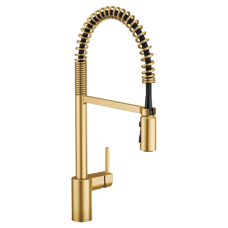 Moen Align Brushed Gold One Handle Spring Pulldown Kitchen Faucet, Farmhouse Style High-Arc Kitchen Sink Faucet with Power Boost for a Faster Clean, 5923BG
