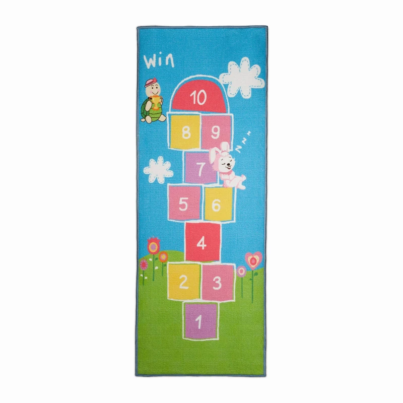 Relaxdays Children's Playmat with Hopscotch Game, WxD: 180 x 70cm, Short Pile, Rubberised Anti-Slip Underside, Colourful, Polyester