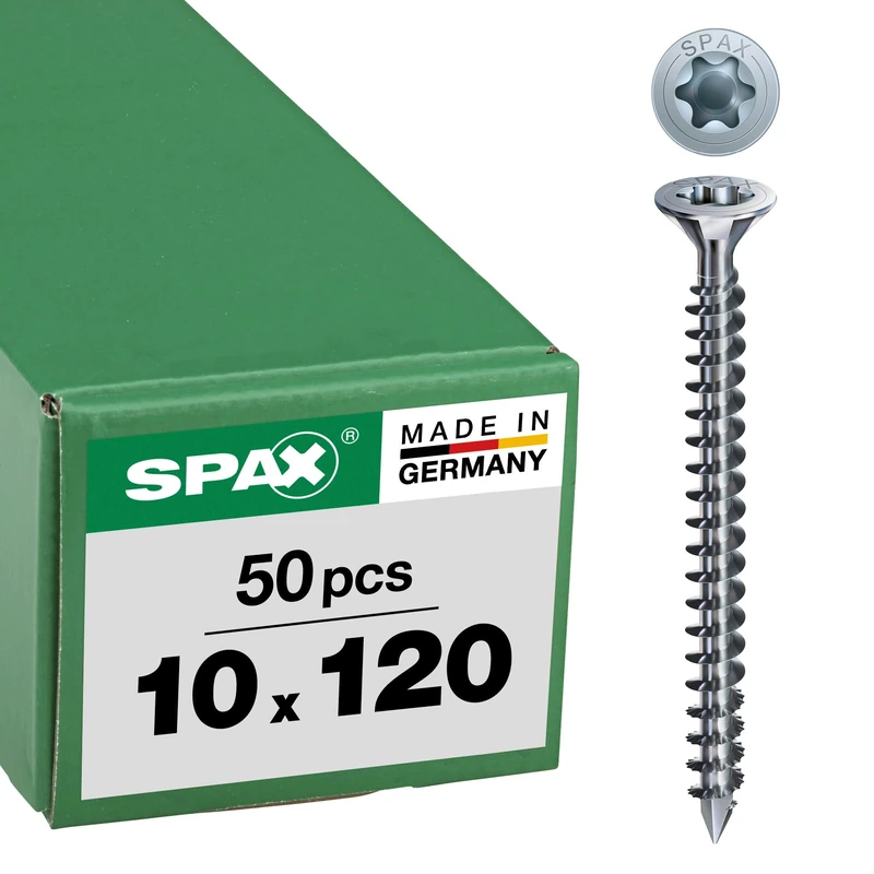 SPAX Wood construction screws, 10 x 120 mm, 50 pieces, centrally headed, countersunk head, T-STAR plus, CUT tip, WIROX - 1201011001205
