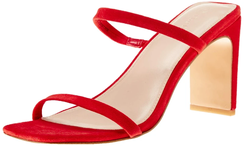 The Drop Women's Avery Square Toe Two Strap High Heeled Sandal, Red, 6 UK