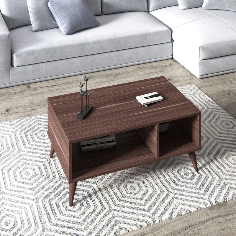 Dmora - Coffee table with two compartments, 90 x 55 x 40 cm, walnut color