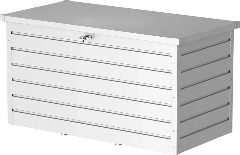 Duramax Palladium Metal Cushion Box 2.0 (1043 L) with Hydraulic Gas Cylinder & Lockable Handle with keys, Outdoor Deck Box and Garden Furniture Organizer, Silver