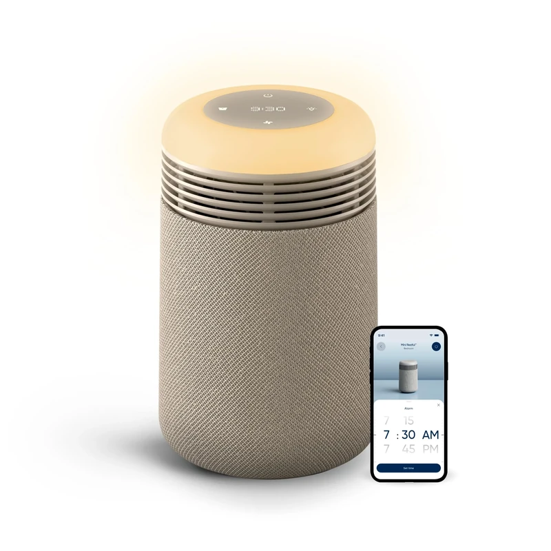 Blueair Purifier for Bedroom - Mini Restful - Sunrise Clock with HEPASilent Filtration and Wake Up Light - Cleans Air and Supports Circadian Rhythm - USB-C and App Connectivity
