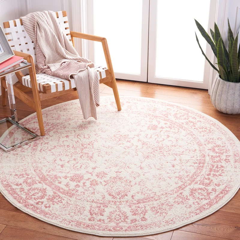 Safavieh Distressed Rug for Living Room, Dining Room, Bedroom - Adirondack Collection, Short Pile, in Ivory and Rose, 60 x 60 cm