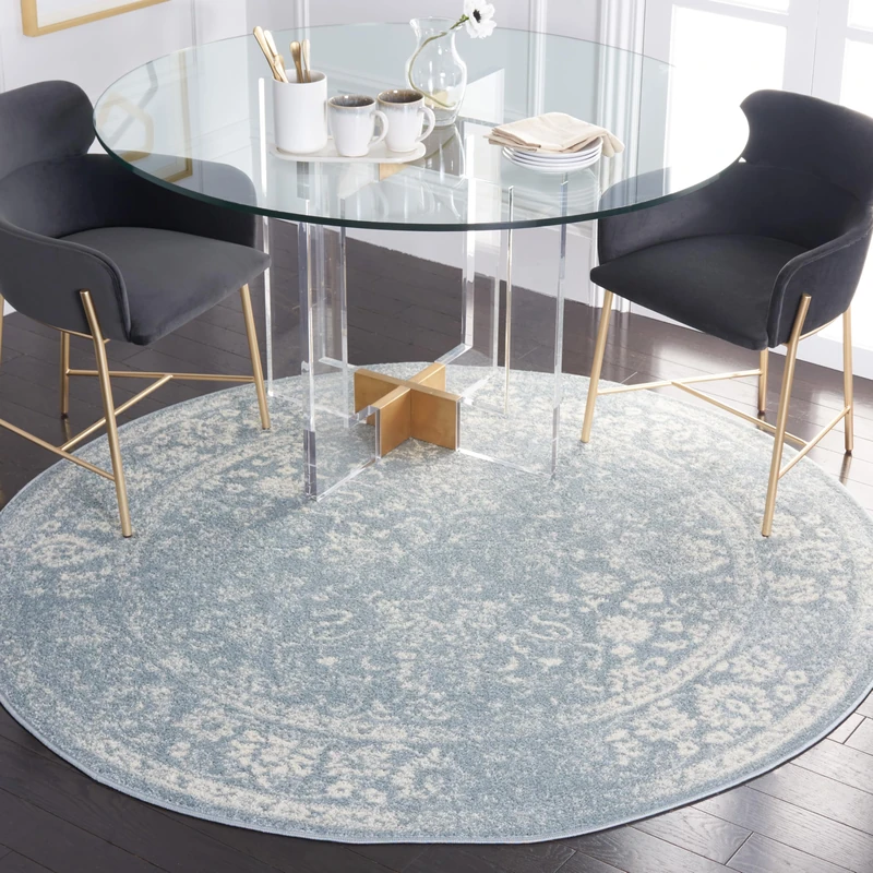 Safavieh Distressed Rug for Living Room, Dining Room, Bedroom - Adirondack Collection, Short Pile, in Slate and Ivory, 120 X 120 cm