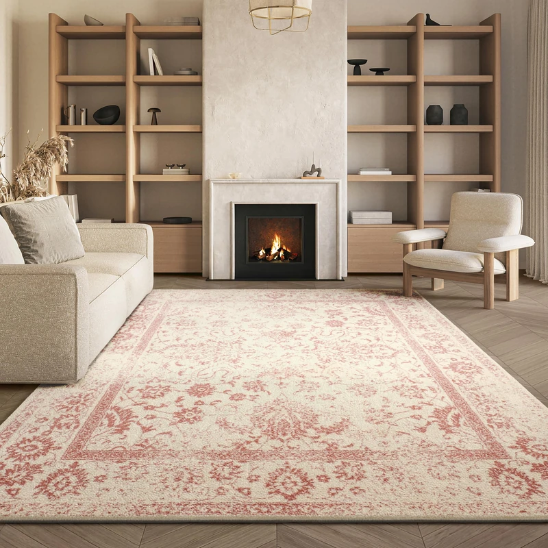 Safavieh Distressed Rug for Living Room, Dining Room, Bedroom - Adirondack Collection, Short Pile, in Ivory and Rose, 200 X 200 cm