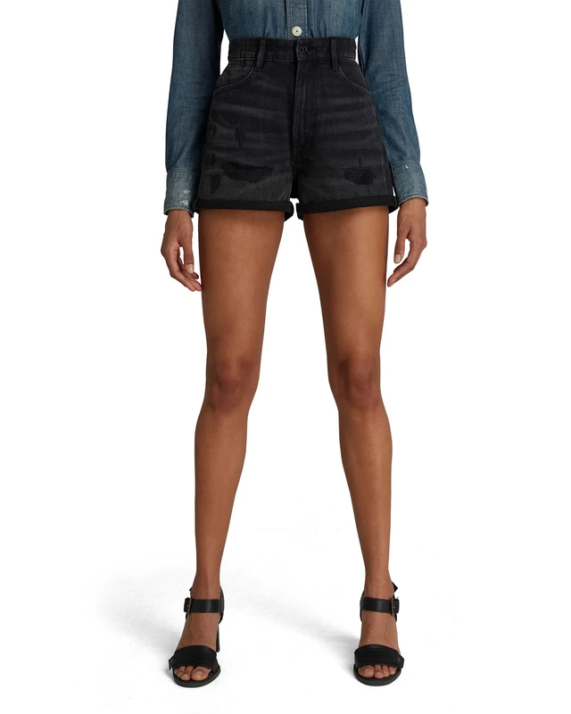 G-Star Women's Tedie Ultra High Denim Shorts, Black (worn in tar black restored D17274-C526-C271), 28