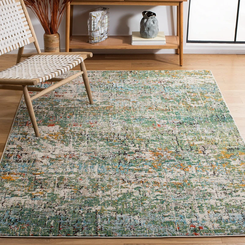 Safavieh Contemporary Rug for Living Room, Dining Room, Bedroom - Madison Collection, Short Pile, in Green and Turquoise, 152 x 152 cm