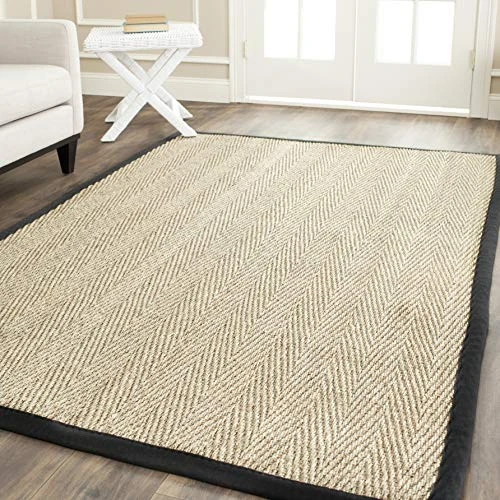 Safavieh Natural Fiber Rug for Living Room, Dining Room, Bedroom - Natural Fiber Collection, Short Pile, in Natural and Black, 122 X 122 cm