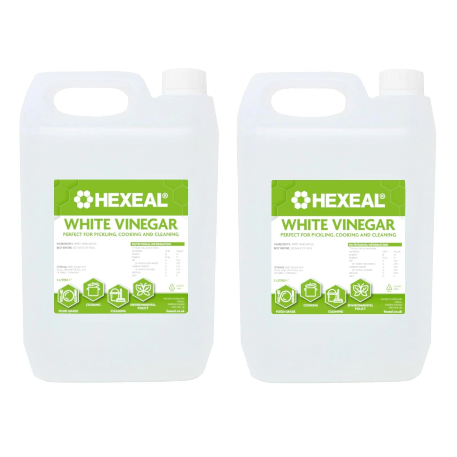 Hexeal White Vinegar 10L – 2 x 5L of Food Grade White Vinegar for Cooking, Cleaning, Pickling & Baking – Cleans Surfaces, Deodorises & Removes Grime