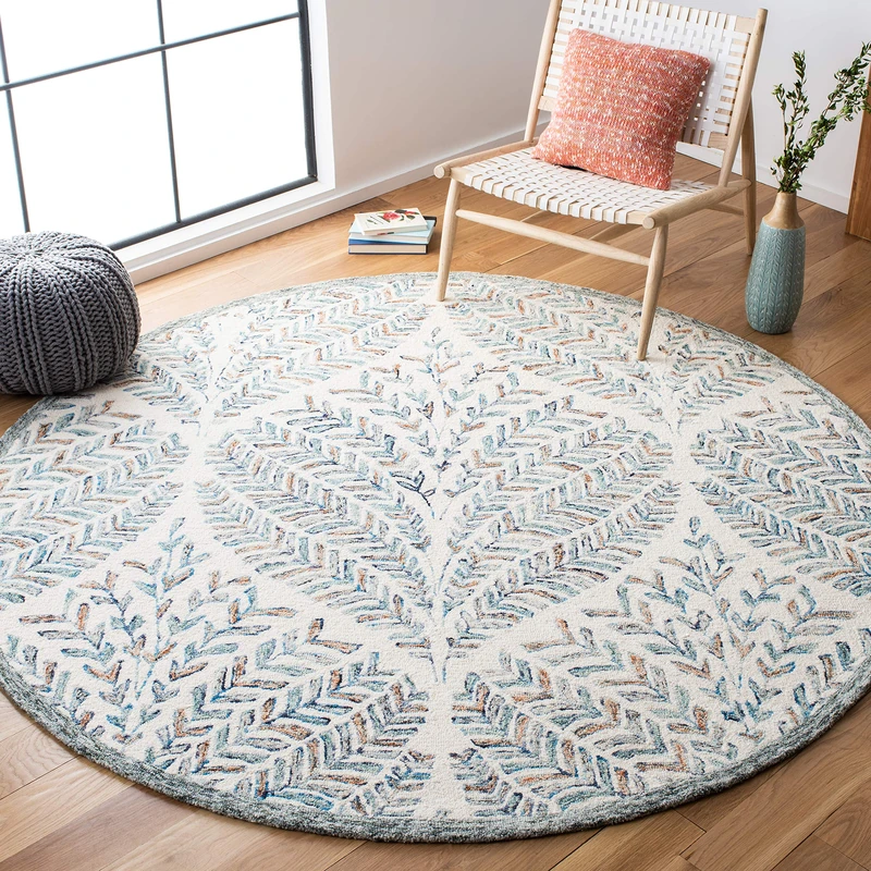 Safavieh Modern Rug for Living Room, Dining Room, Bedroom - Capri Collection, Short Pile, in Beige and Blue, 160 x 160 cm