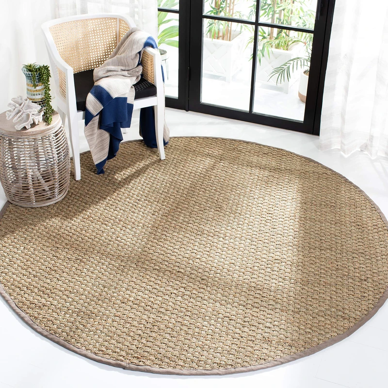Safavieh Natural Fiber Rug for Living Room, Dining Room, Bedroom - Natural Fiber Collection, Short Pile, in Natural, 91 X 91 cm