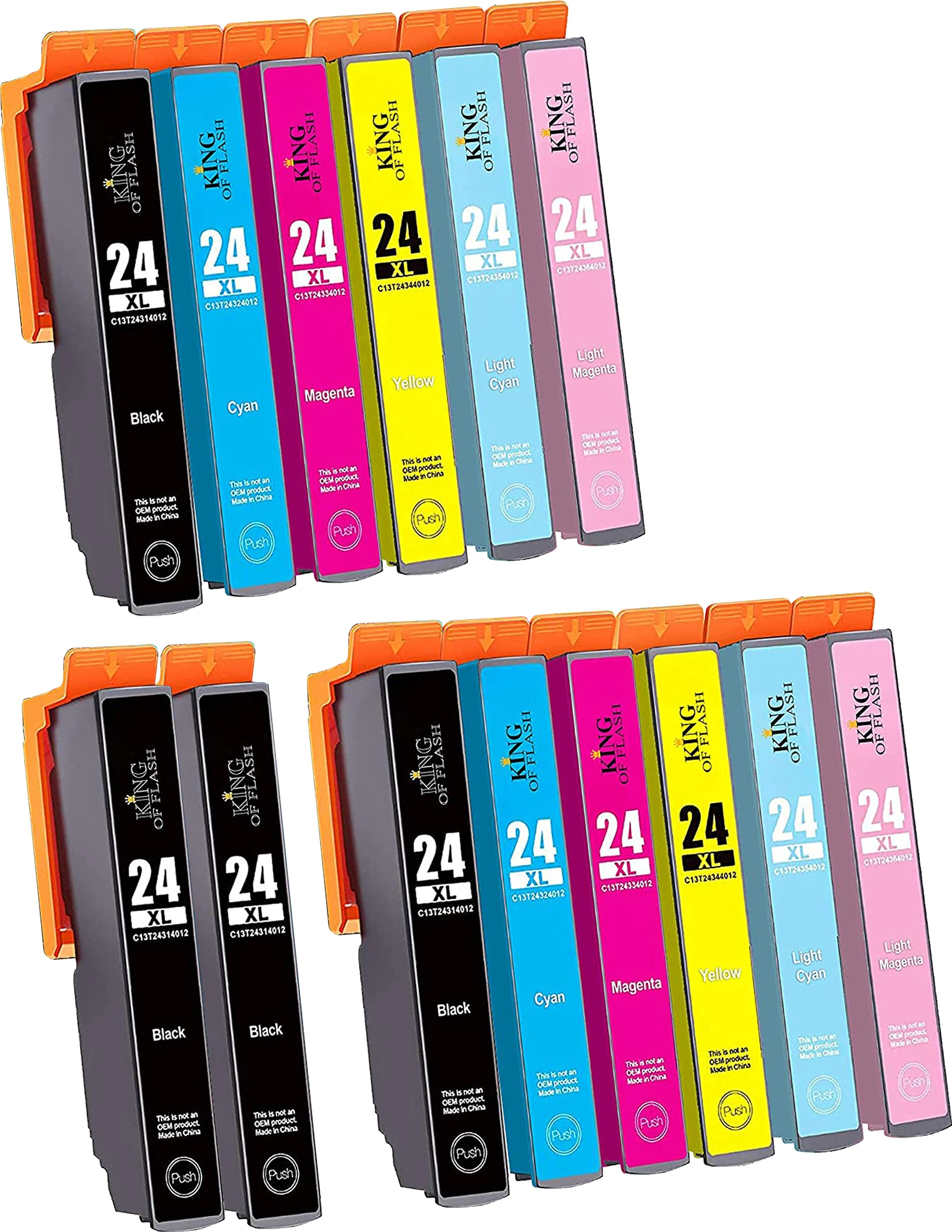 KING OF FLASH 24xl Compatible Ink Cartridges Replacement for Epson 24 XL for Epson Expression Photo XP-970 XP-55 XP-950 XP-860 XP-960 XP-750 XP-760 XP-850 Printer (2 Sets & 2 Black)