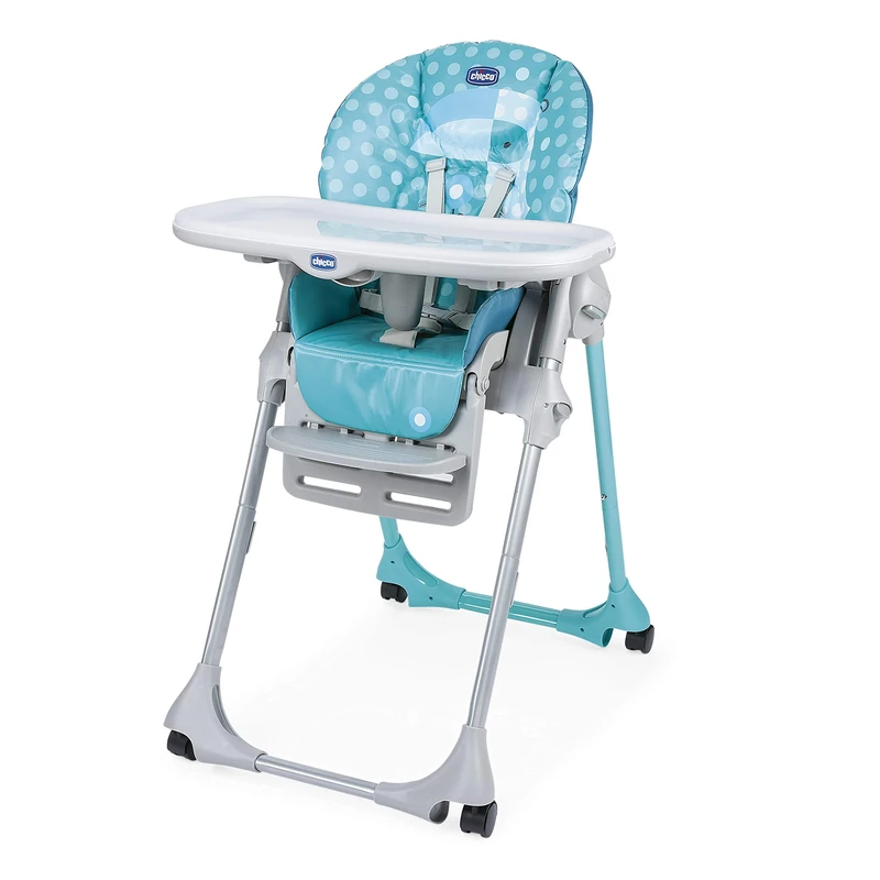Chicco Polly Adjustable Highchair and Bouncer for Babies, Reclining with Adjustable Footrest, 4 Wheels, Compact Closure - from 6 Months to 3 Years (15 kg) - Tucano