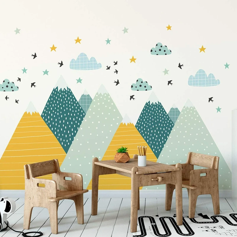 Ziska Giant Scandinavian Mountain Wall Sticker for Children 105 x 215 cm